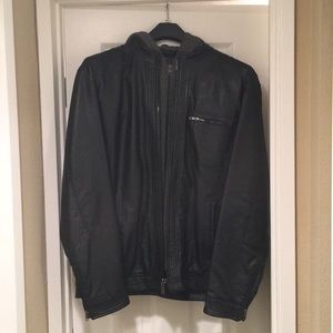 Perry Ellis Men’s Leather Two-Tone Jacket